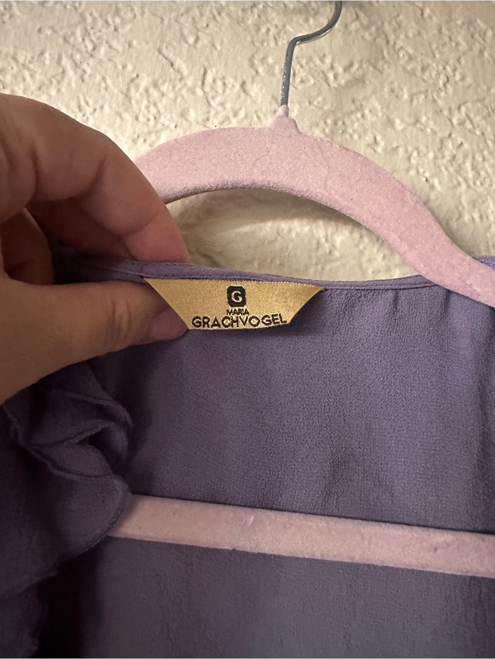 Ruffled Long-Sleeve V-Neck Blouse - Purple - Picture 5 of 7
